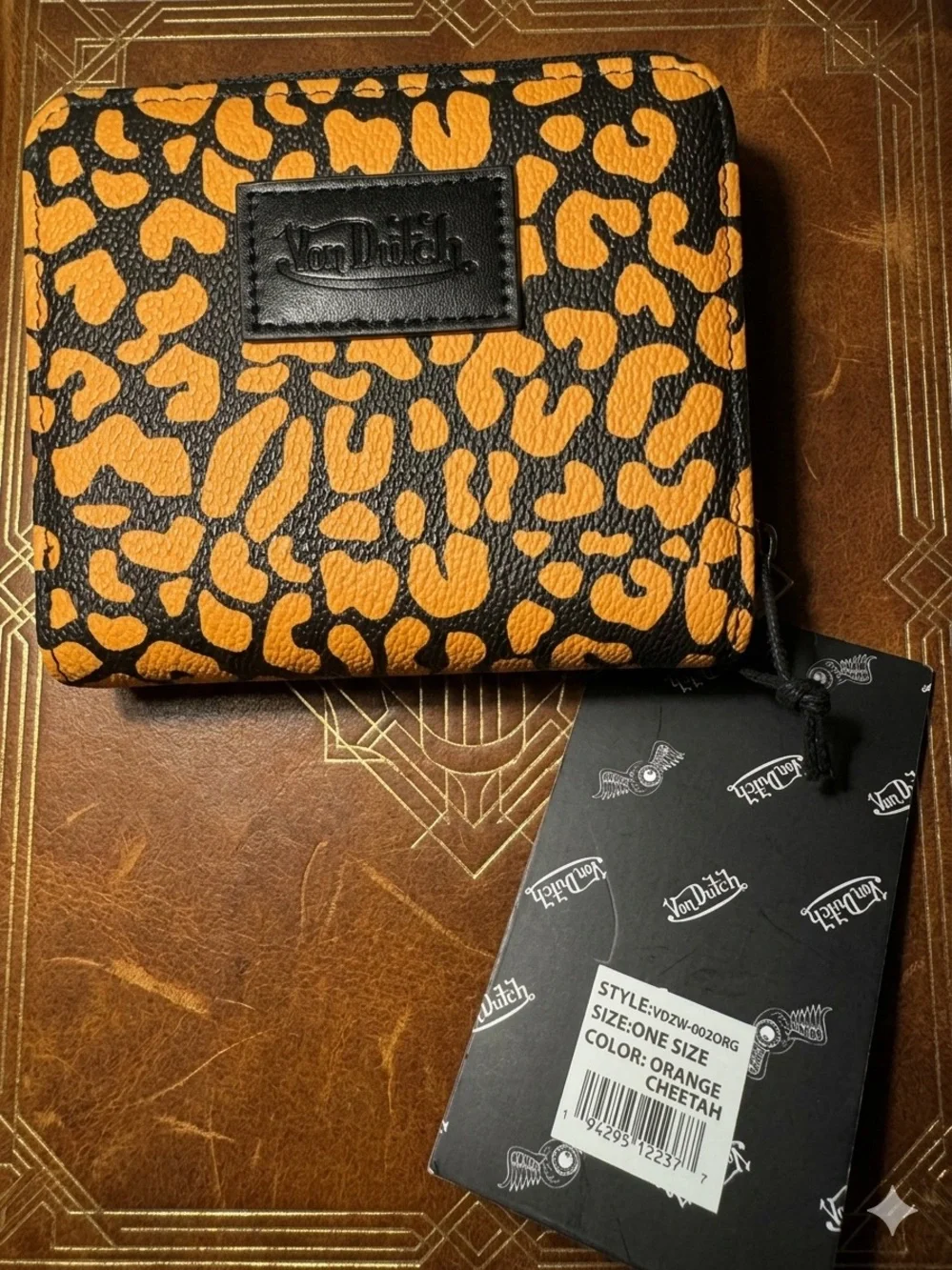 Von Dutch zip around wallet! NWT  orange cheetah print